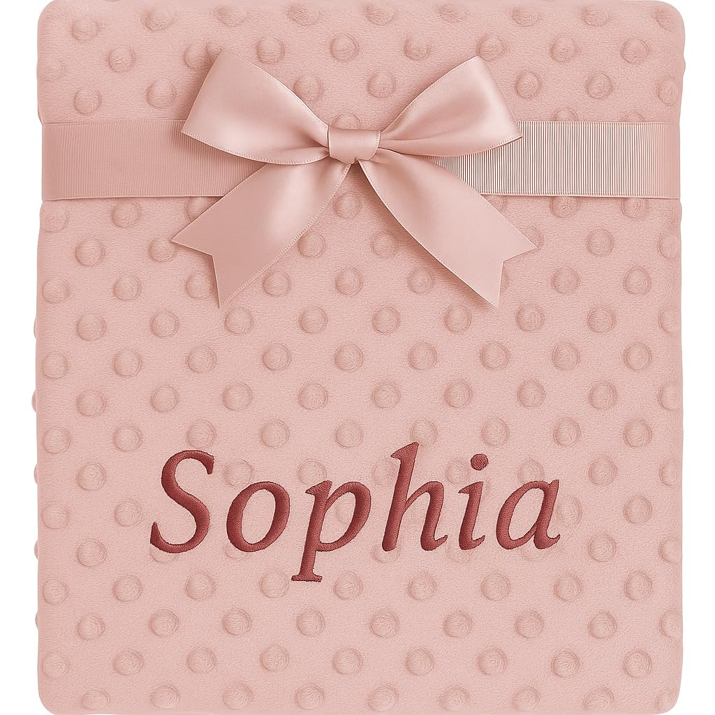 Baby Boy Girl Personalised Blanket Embroidered Name Bobble Star (Rose Gold Bobble) — image 1
