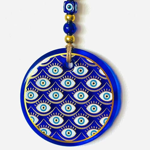 Decoración para el hogar de ojo malvado hecho a mano con patrón de un ojo dorado (5'Wonderland Gold Glass Evil Eye)