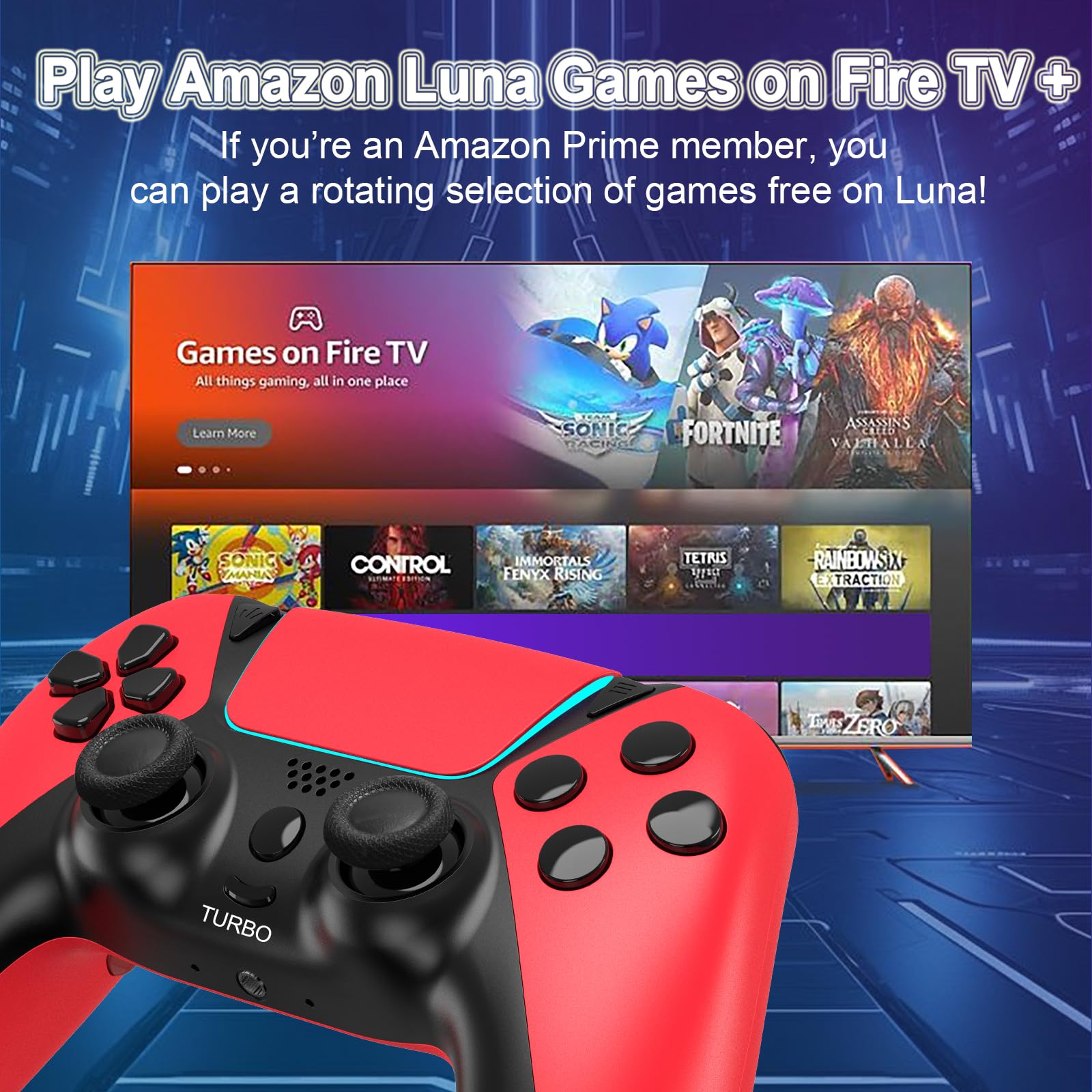 Ymir Luna Controller Upgrade, gamepad wireless Bluetooth per Fire TV, PC, PS4, ALPS Sticks senza drift, paddle programmabili, turbo, batteria da 1200 mAh, sensore giroscopico, compatibile con Amazon