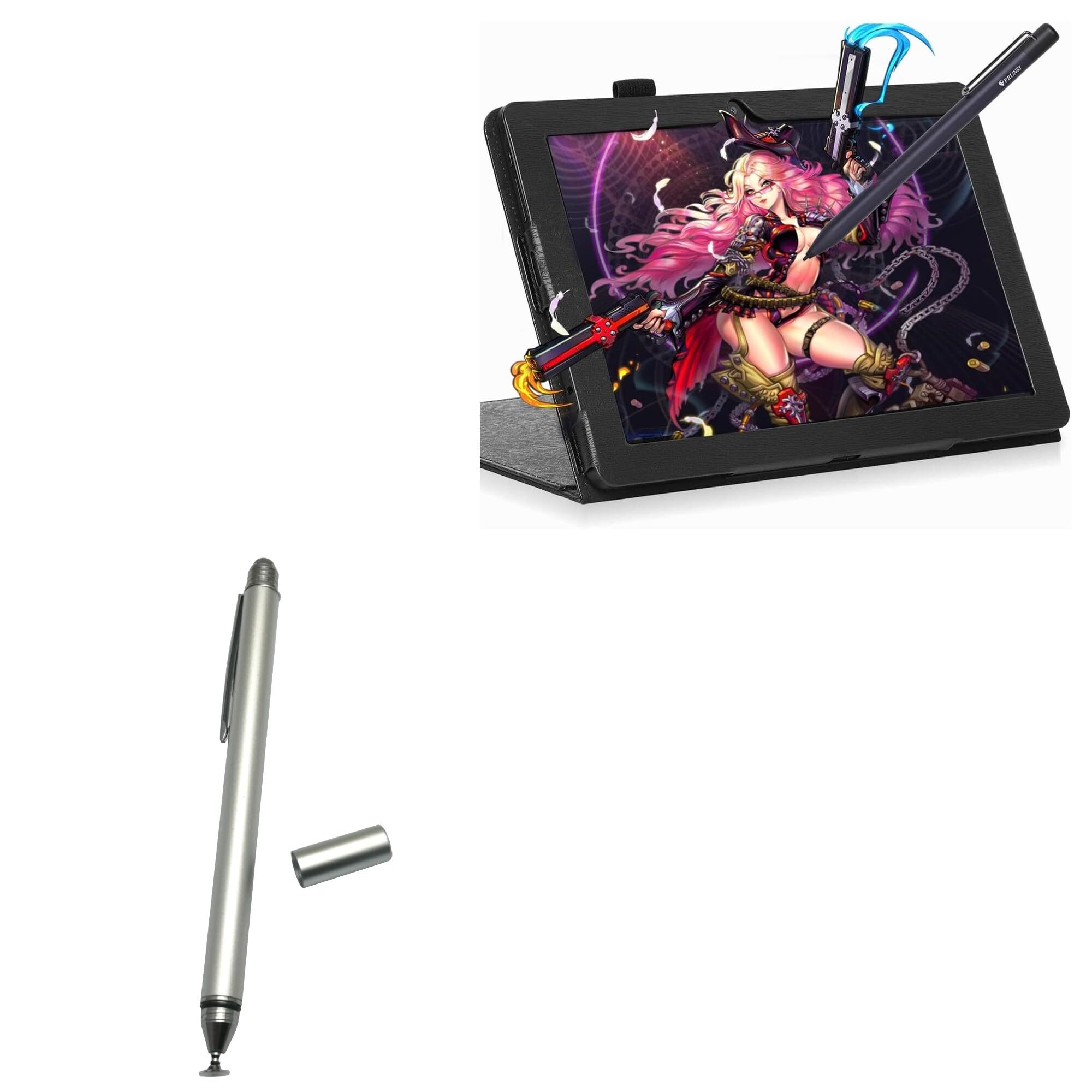 BoxWave Stylus Pen Compatible with Frunsi T11 PRO - DualTip Capacitive Stylus, Fiber Tip Disc Tip Capacitive Stylus Pen - Metallic Silver