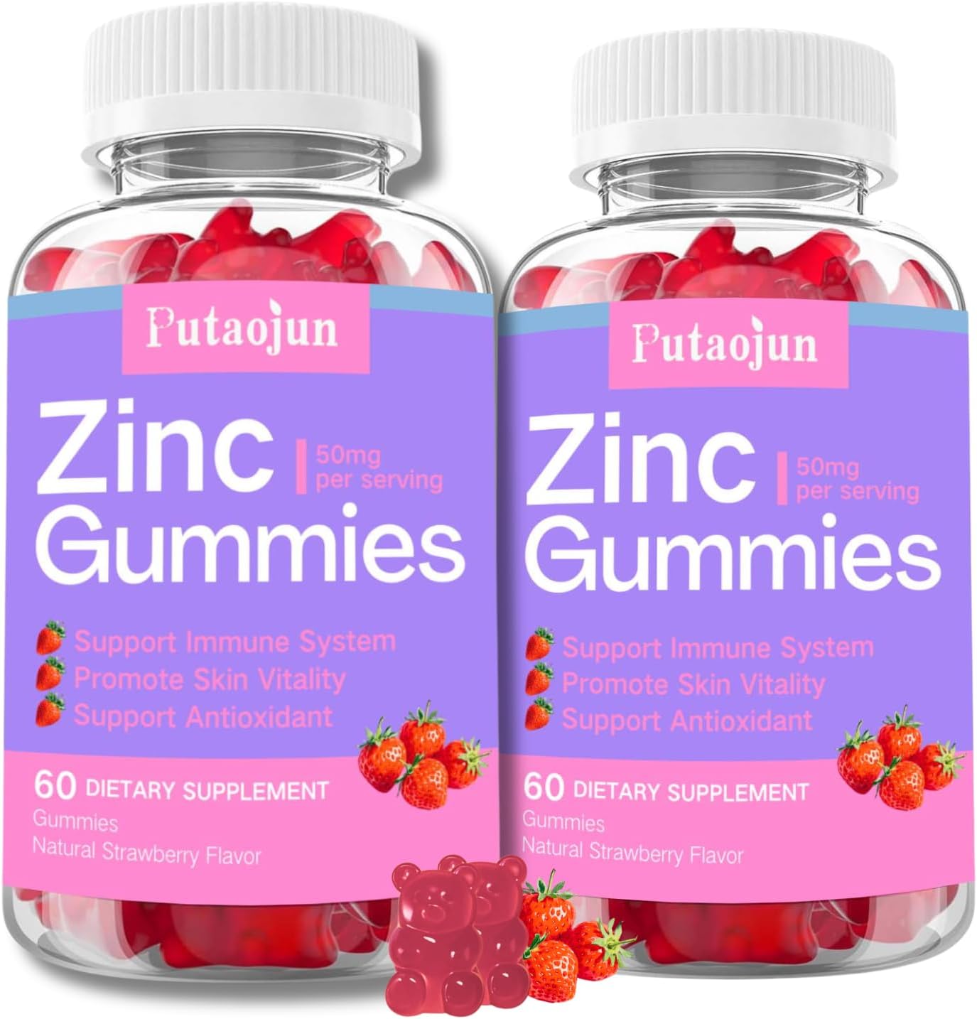Zinc Gummies for Kids & Adults - Immune Support, High Absorption Vitamin C & Zinc Supplement, Natural Strawberry Flavor, Sugar Free, Vegan - 120 Count