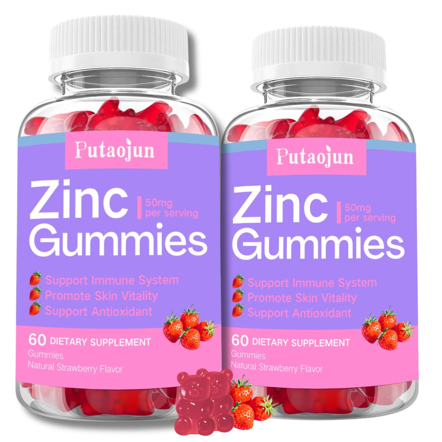 Zinc Gummies for Kids & Adults - Immune Support, High Absorption Vitamin C & Zinc Supplement, Natural Strawberry Flavor, Sugar Free, Vegan - 120 Count 60 Count (Pack of 2)