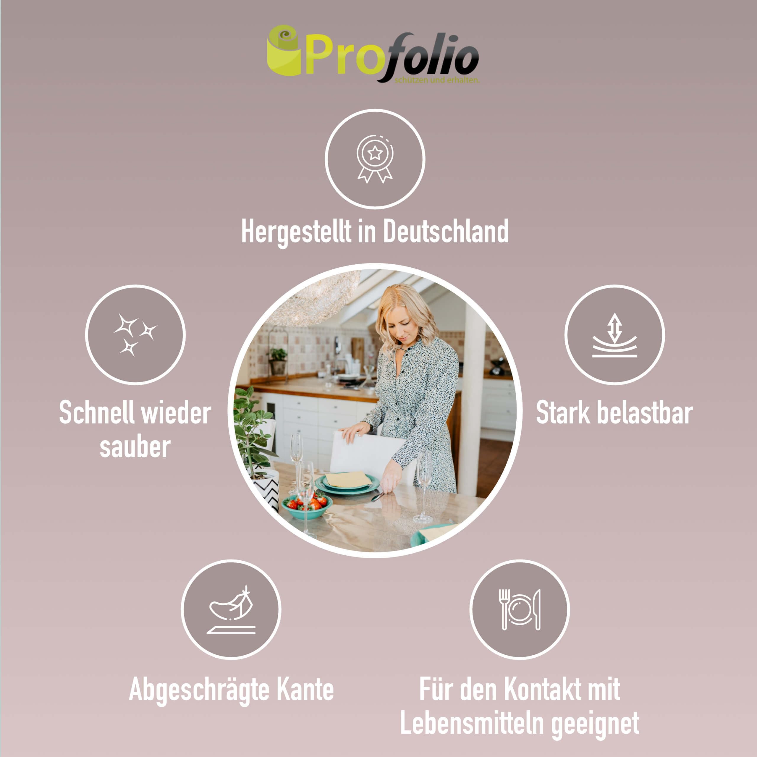 Profolio Tischfolie Rund & Leicht Transparent mit abgeschrägter V-Kante - Feinmattierte Tischdecke als Schutz ohne Luftblasen - Matte 2mm Folie für Ihren Tisch - 140cm Durchmesser - Größe Wählbar