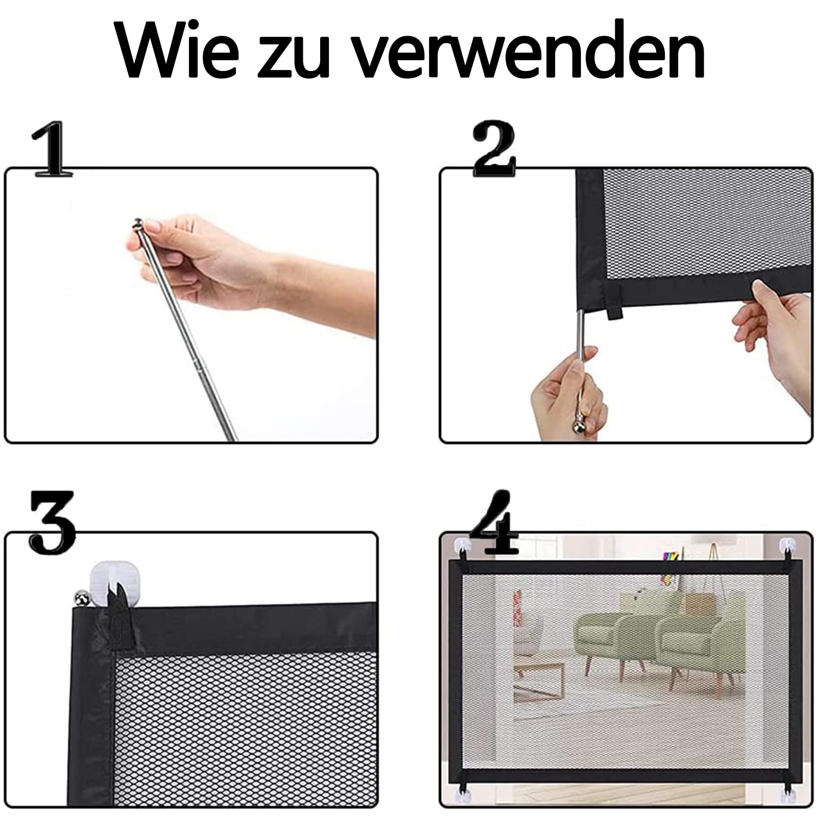 Treppenbeschermingsgitter Zonder Boren 110 x 72 cm met 4 Kleefhaken en