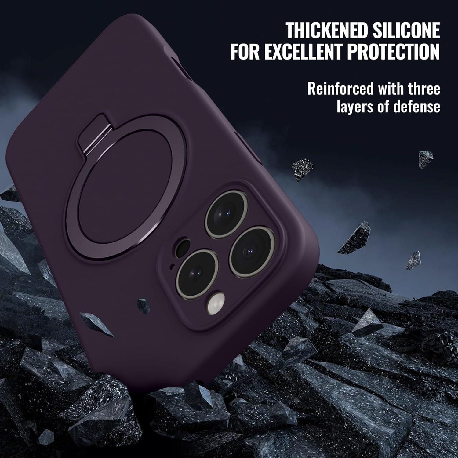 for iPhone 16 Pro Case Stand, Slim Comfortable Liquid Silicone Phone Cases Compatible with MagSafe Magnetic Ring Kickstand Stand Full Camera Protection for iPhone 16 Pro 6.3", Purple