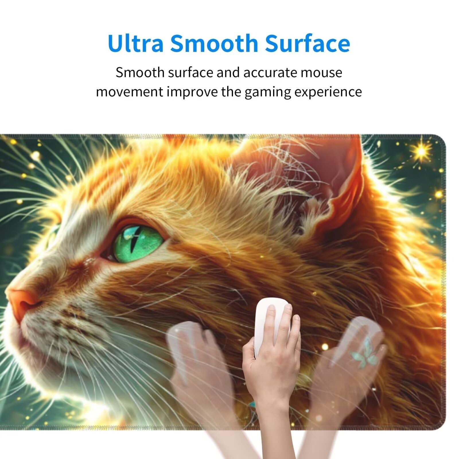 Tappetino Mouse, Tappetino Mouse Gaming Grande XXL 1500x800x3mm Tappetino Scrivania Mouse Pad, Base in Gomma Antiscivolo, Bordi Cuciti,Lavabile, Mousepad per Ufficio e Gaming (Gatto farfalla) R-316