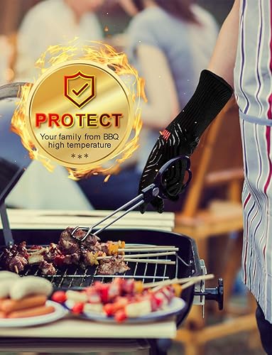 Miniatura 5 de WEEDABEST Guantes de barbacoa calientes resistentes al calor, guantes de cocina profesionales largos resistentes al calor para parrilla, ahumador,