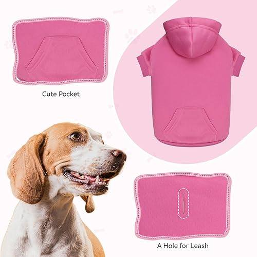 Miniatura 4 de Dog Sweaters for Large Dogs,Dog Hoodie Sweater Solid Soft Brushed Fleece Pet Clothes Pet Hoodie Sweatshirt with Pocket(Pink-XL)