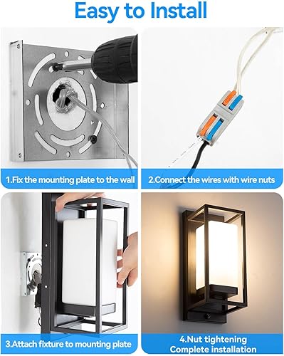 Miniatura 8 de RAYVO Moderna lámpara de pared para exteriores, marco de metal negro, sensor de atardecer a amanecer (3000 K blanco suave, 2 unidades)