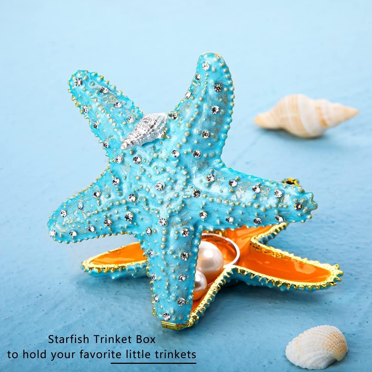 YU FENG Seahorse and Light Blue Seastar Figurine Trinket Box