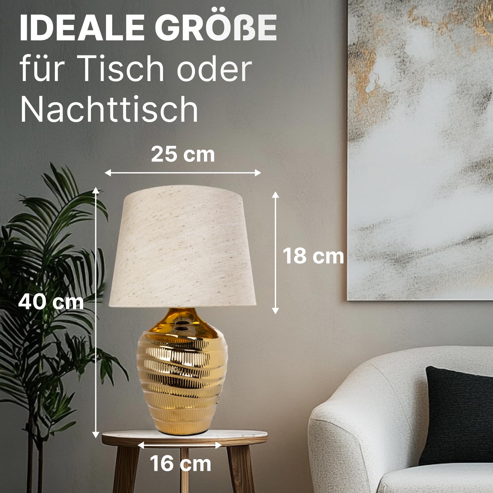 ARTE LAMP Tischlampe Moderne Keramik-Tischleuchte für Wohnzimmer, Weiß, Chrom, E27, dimmbar, 25 x 25 x 40 cm