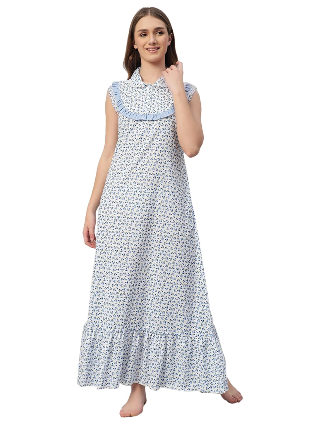 Women's 100% Cotton Printed Maxi Nightgown Long Nighty Sleepwear for Ladies Super Soft Sleeveless-picture-21