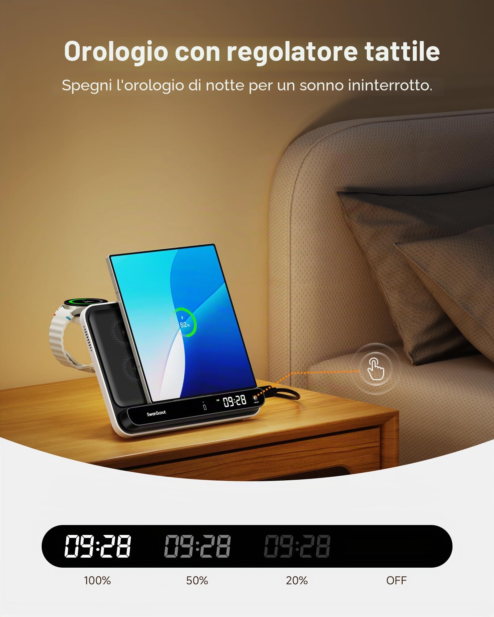 SwanScout Caricatore Wireless per Samsung Z Fold 7/S25 Ultra/S25/iphone Air/17, Stazione di Ricarica 30W Veloce per Z Fold 6/5/4, Caricatore per Galaxy Watch 8/8 Classic/7/Ultra/6/5, SwanScout 710FS