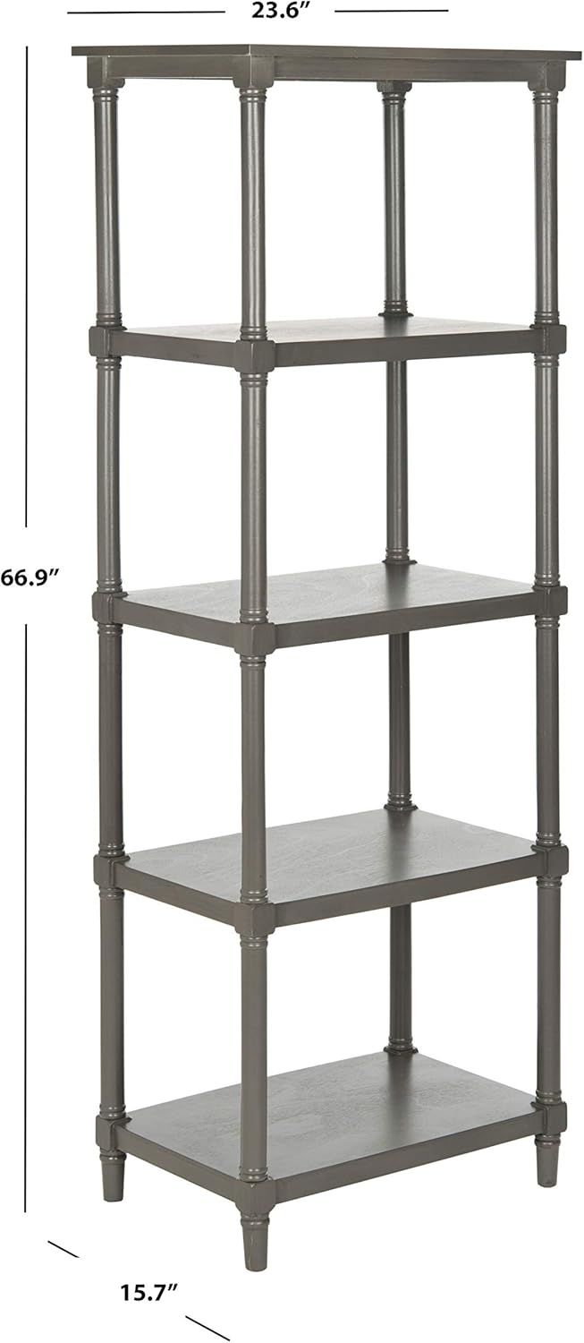Transitional Gray Pine Wood 5-Tier Spindle Bookcase