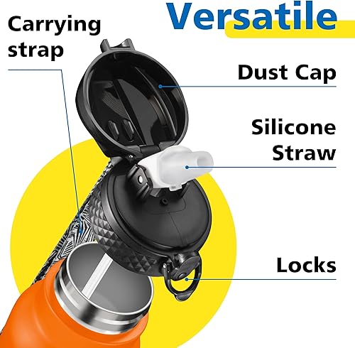 Miniatura 3 de Botella de agua deportiva de 24 onzas, tapa con pajilla, a prueba de fugas, acero inoxidable aislado al vacío, doble pared, taza térmica, fuego