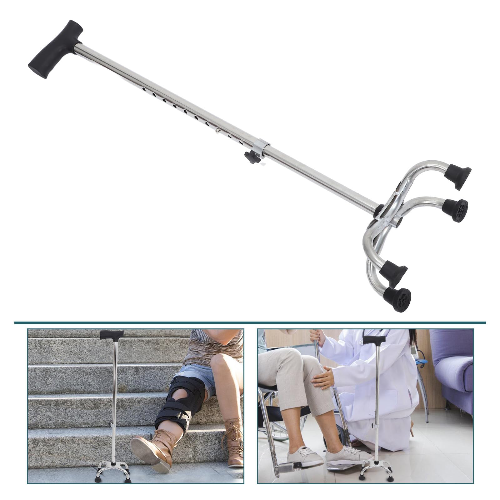 Operitacx Bastone da Passeggio Regolabile in Acciaio Inox Punte Antiscivolo Ausilio per Camminare per Uomini e Donne Utilizzo Interno ed Esterno