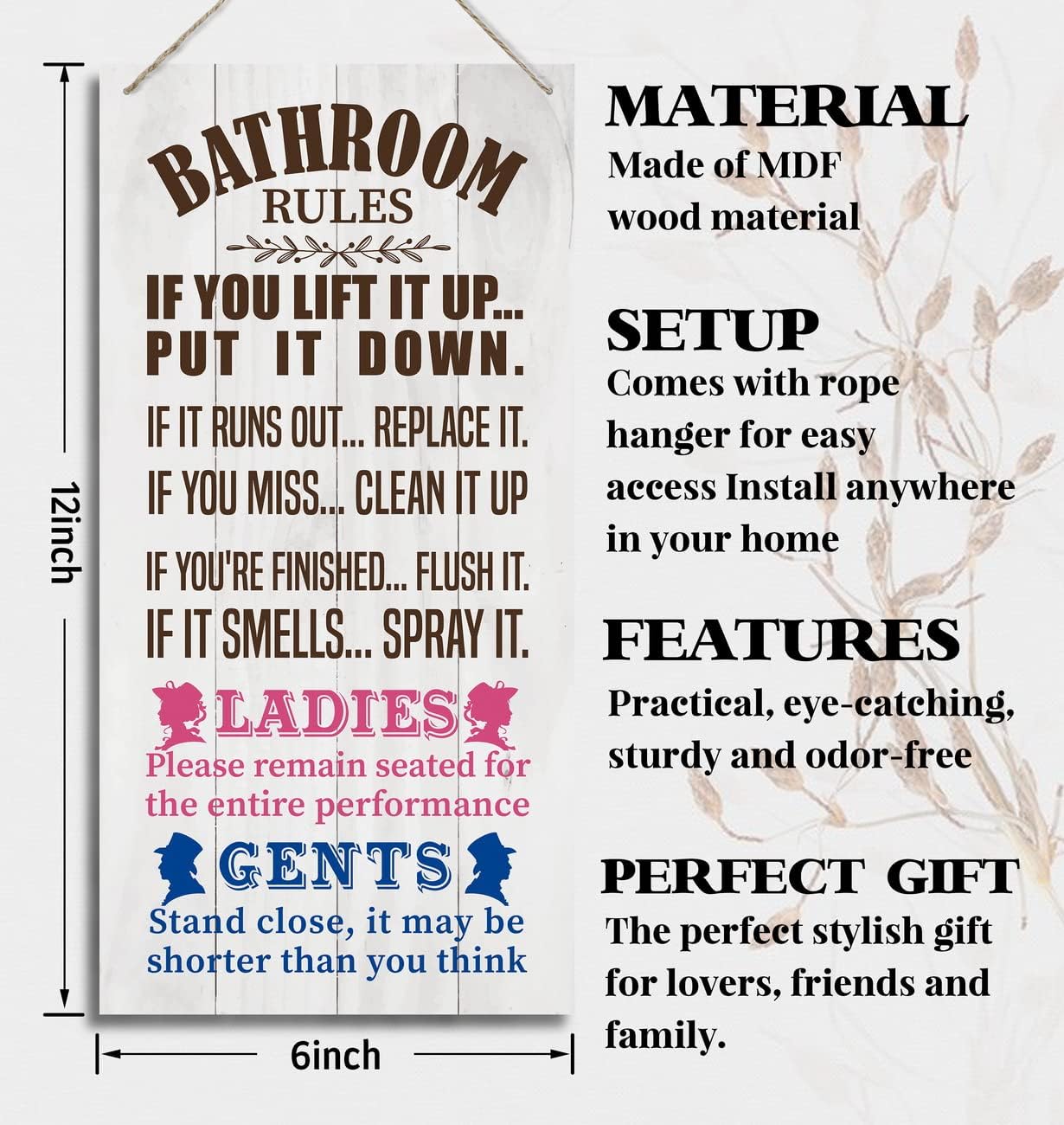 Divertidas Reglas De Baño, Divertido Diseño De Tablones De Madera Para Colgar En La Pared Letrero Decorativo Para Bano De Invitados Hw16