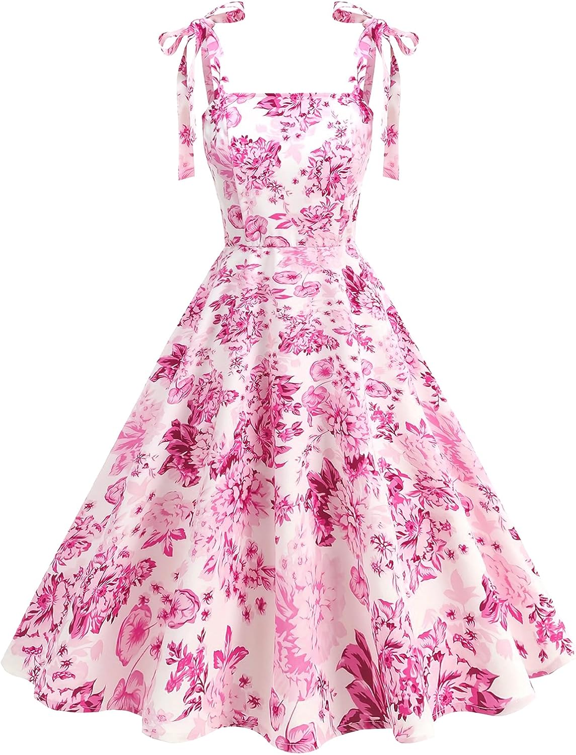 50s Dresses for Women 1950s Vintage Floral Cocktail Swing Dress Retro Tie Straps Backless Rockabilly Prom Tea Party Dresses