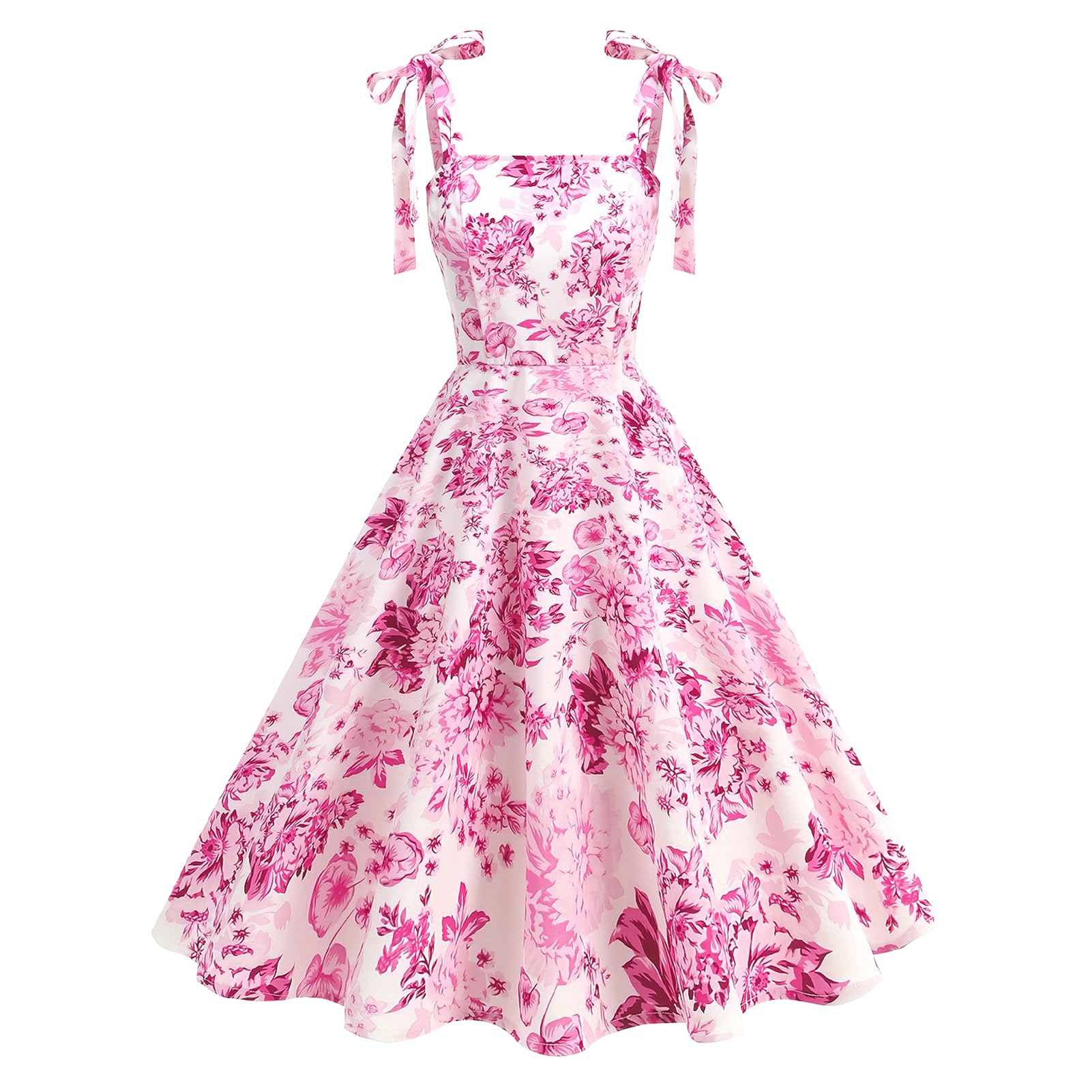 Robes pour femme style 1950, vintage, florale, cocktail, coupe trapèze, rétro, bretelles à nouer, dos nu, rockabilly, robe de bal, thé