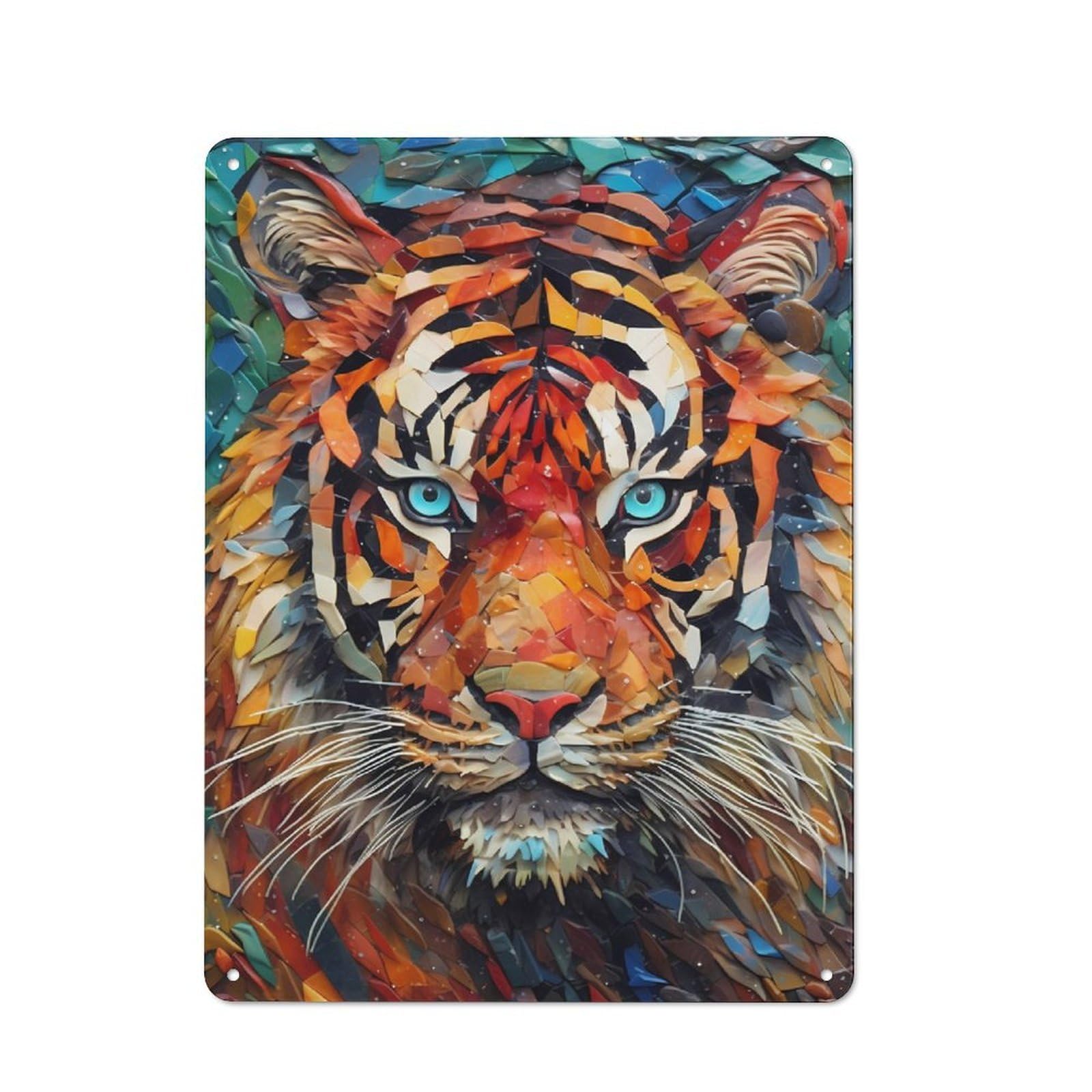 Junmoney Tiger Colorful Rustic Metal Sign 40X30cm For Hallway Wall, For Collectors Of Rustic Metal Wall Decor