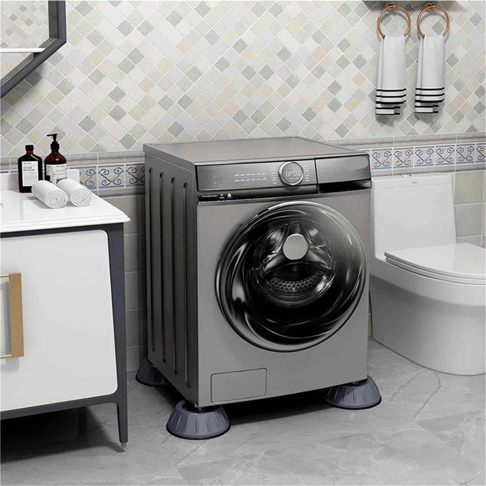 Piedini antiscivolo per lavatrice, 4 pezzi, tappetini antiscivolo per frigoriferi ed elettrodomestici, antivibrazione per cucina e bagno, protezioni per pavimenti