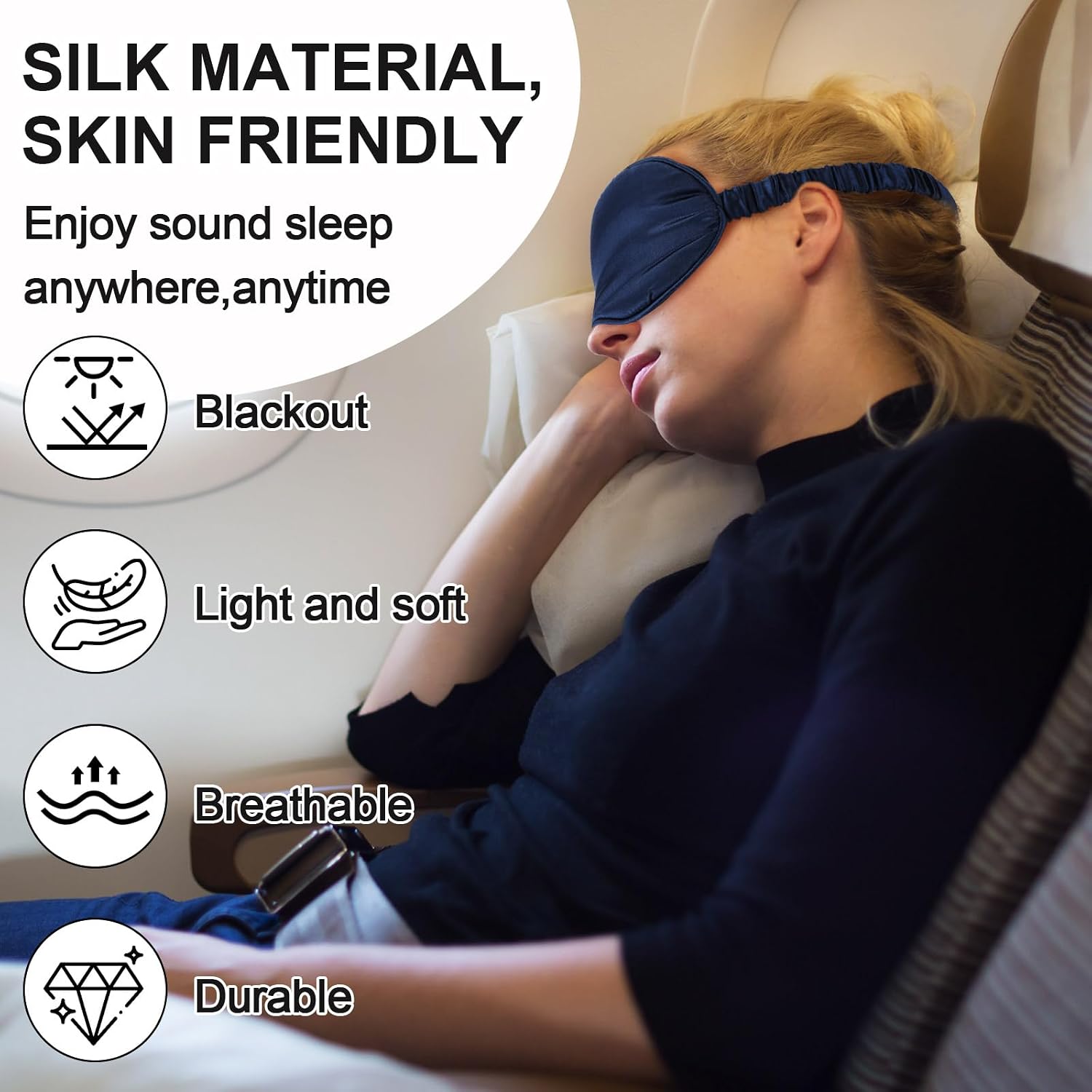 Newcotte 50 Pcs Silk Sleep Eye Mask for Sleeping Adjustable Elastic Strap Blackout Smooth Soft No Pressure Eye Covers for Women and Men Comfortable Blindfolds (Black, Gray, Green, Pink, Navy Blue)