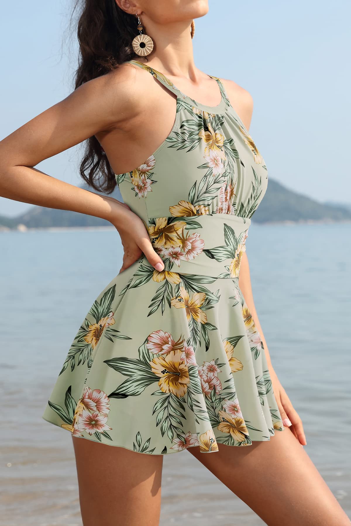 SHEKINI Costumi da Bagno Donna Un Pezzo con Gonna Ruched Skirted Dimagrante Costume Intero Controllo Addominale Swimwear Sport Bikini da Spiaggia