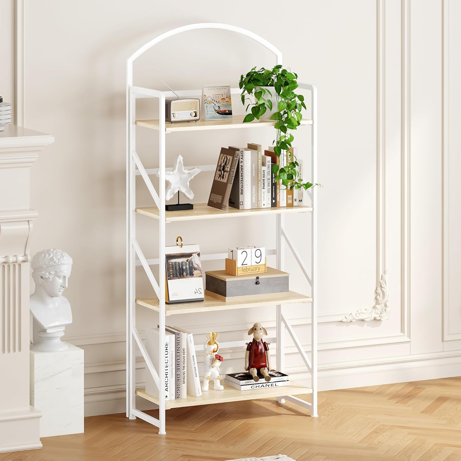 BHG No Assembly Folding Bookshelf for Living Room,Semicircle Collapsible Book Shelf for Home Office, Portable Bookcase Storage Organizer Rack Shelves