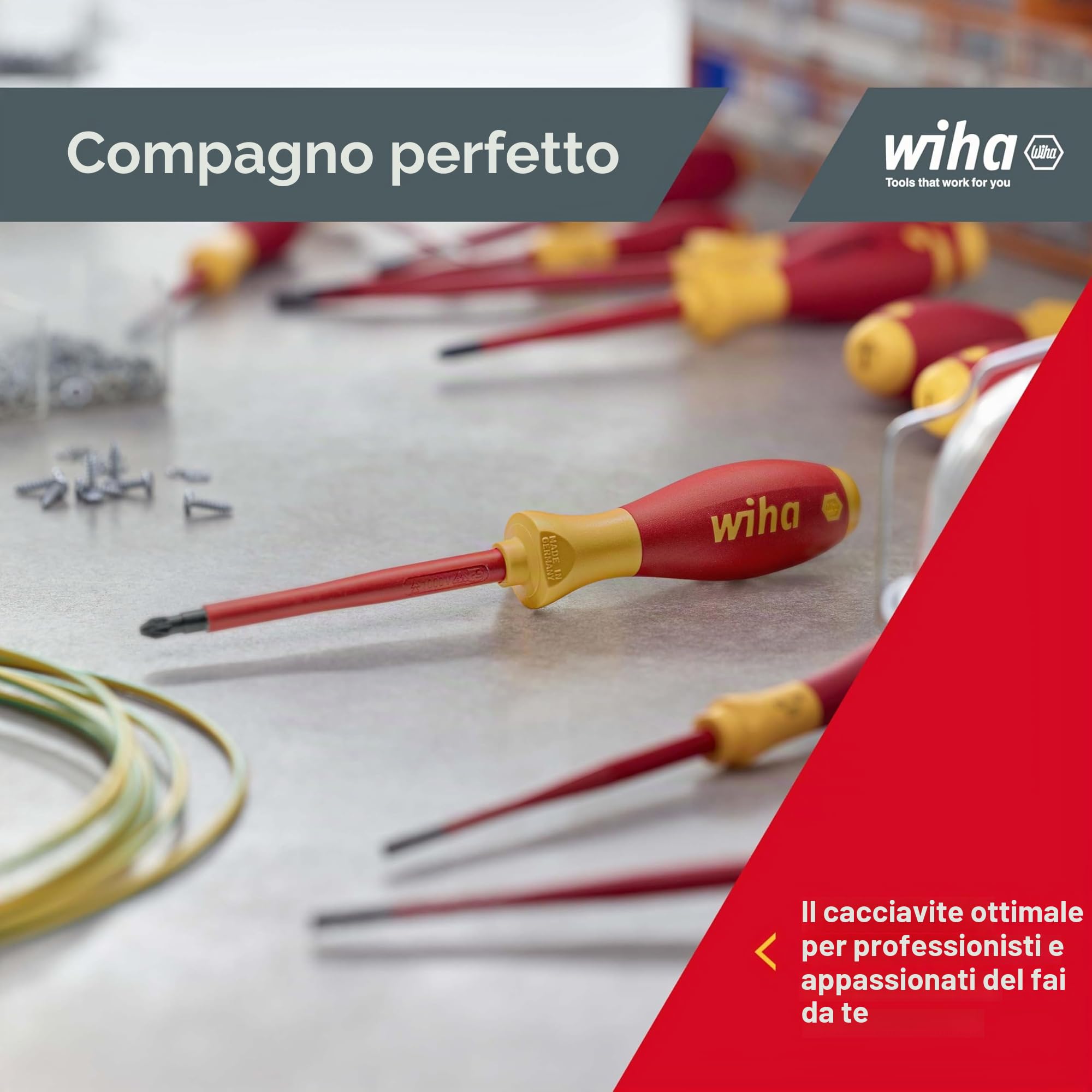 Wiha Juego de destornilladores SoftFinish® electric ranurados, Phillips, de 6 unid (00833)