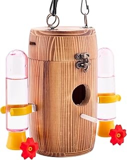 Hummingbird Feeder 4.4 oz Hummingbird House with Feeder Combination,Hummingbird Feeders for Outdoors Hanging,Plastic Hummingbird Feeders with Silicone Flower and Wooden Bird Houses,Wild Bird Feeders