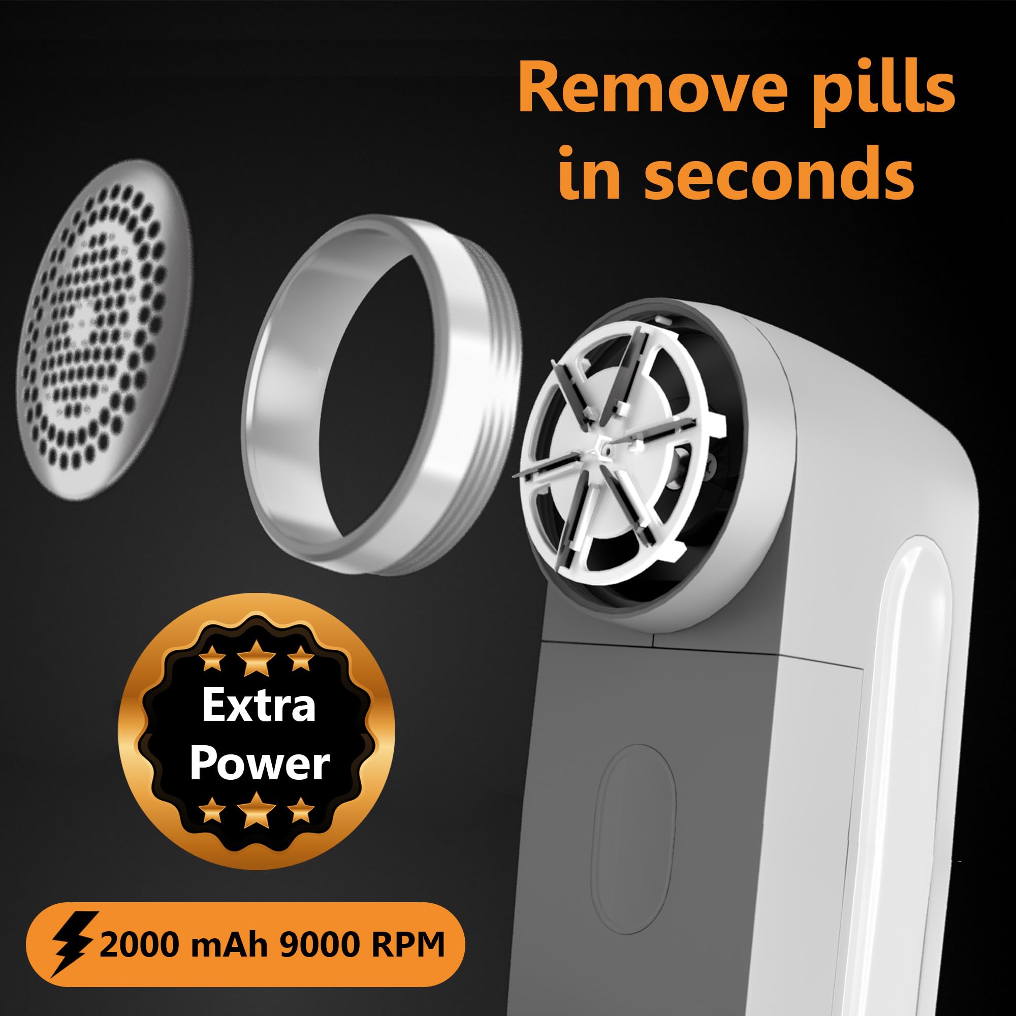 Pionix Rasoio per tessuti, rasoi per maglioni per rimuovere pelucchi, deumidificatore ad alta potenza, rasoio elettrico ricaricabile per lanugine e pelucchi dai vestiti, batteria da 2000 mAh (grigio