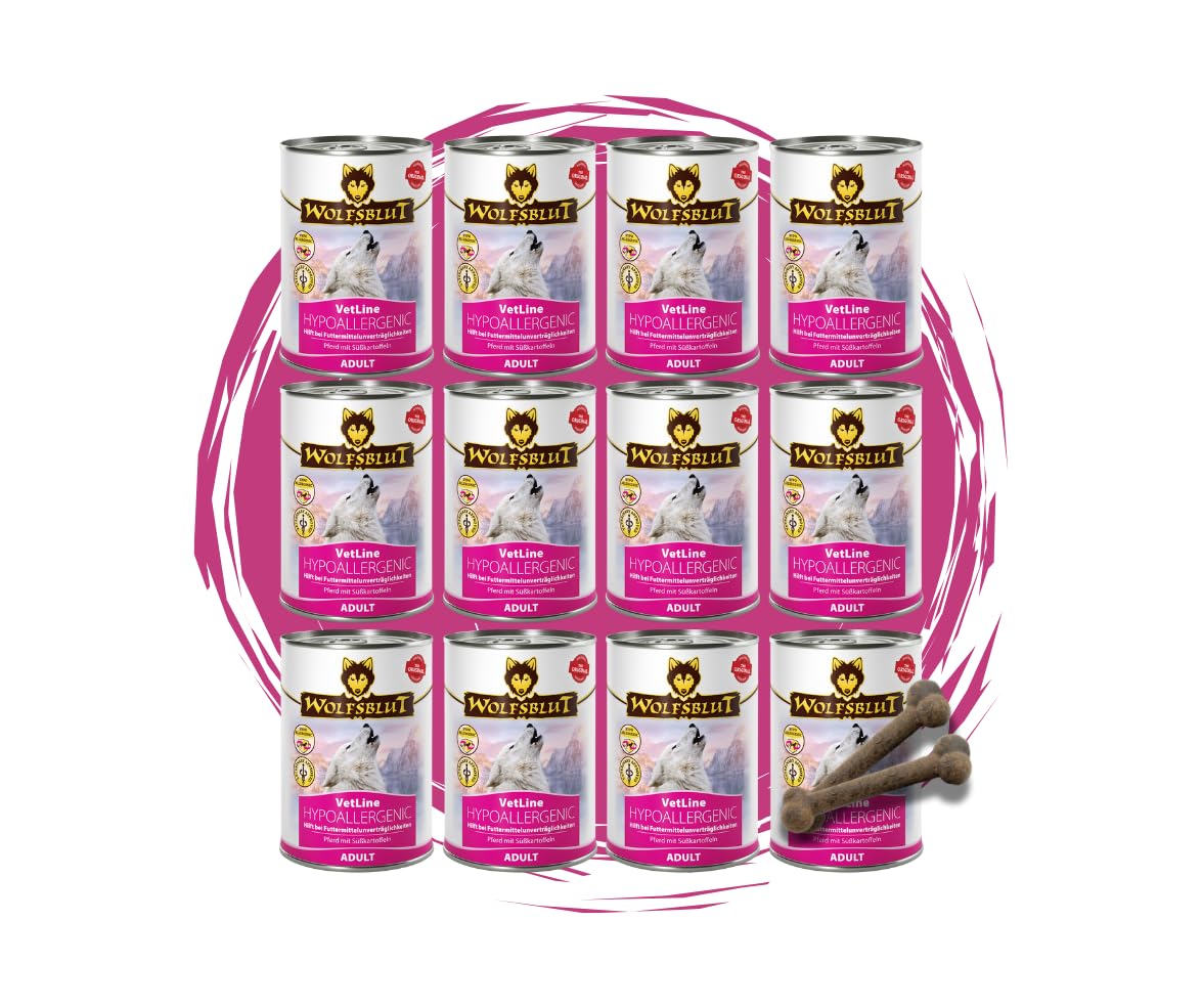Wolfsblut Vetline Hundefutter - Hypoallergenic, 12x395g - Sparbundel, Sparpaket - inklusive Warnicks Tierfutterservice Hundesnack Goodie