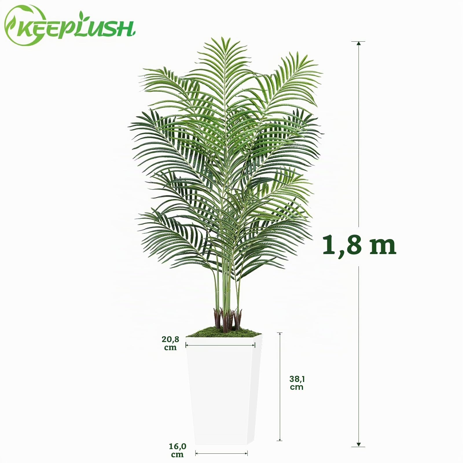 Palmier Artificiel de 1,8 m avec Pot Blanc – Grand Faux Palmier Tropical en Pot avec véritable écorce pour la Maison, Le Bureau, Le Salon, la Chambre, la Ferme et la décoration Moderne