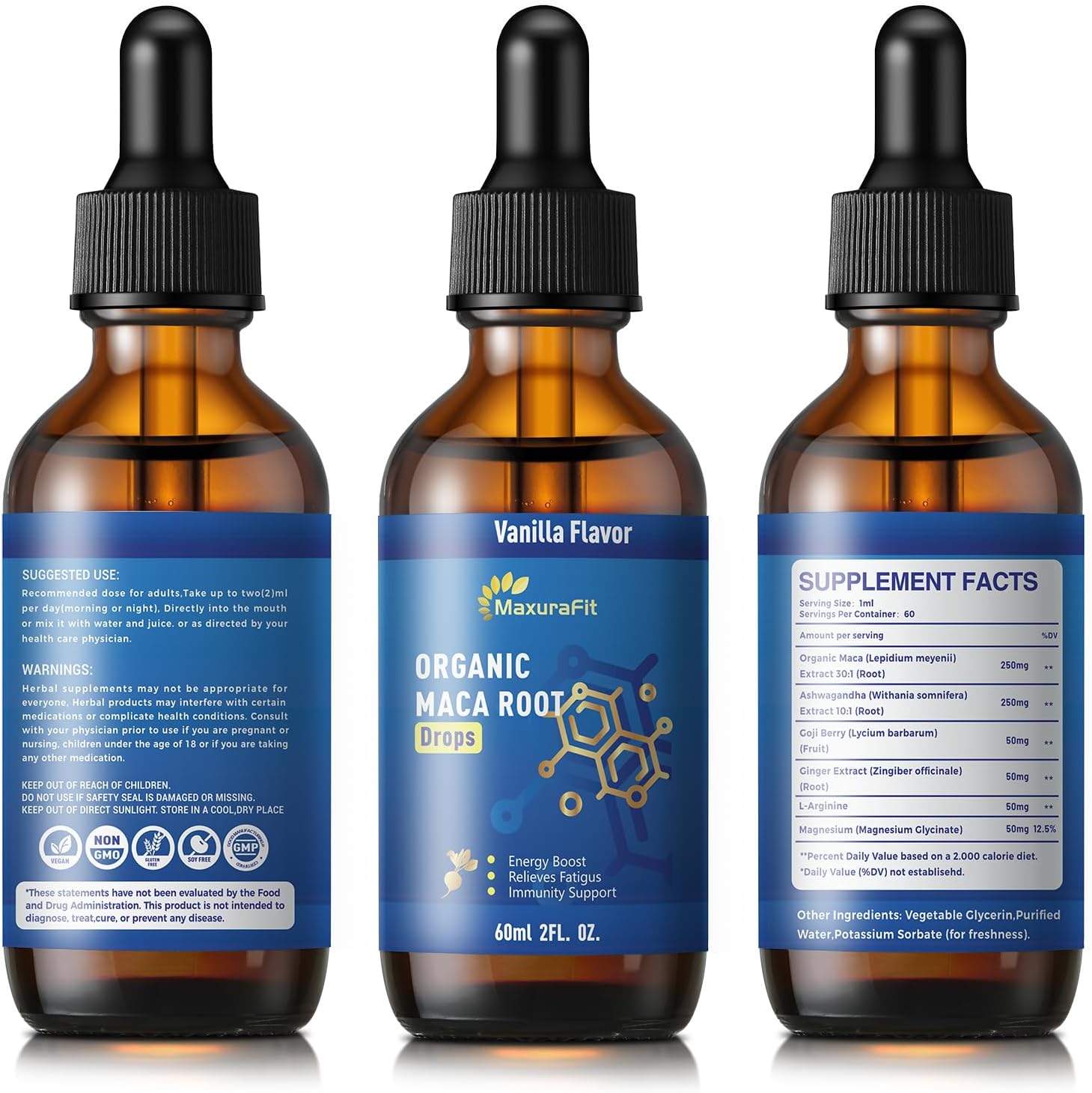 Maca Root Ashwagandha Liquid Drops - Maca and Ashwagandha Supplements with Goji Berry,Ginger Extract,L-Arginine and Magnesium Enhanced Energy 4 fl oz 2 Pack image 7 of 7 B0F1MM8Q1K