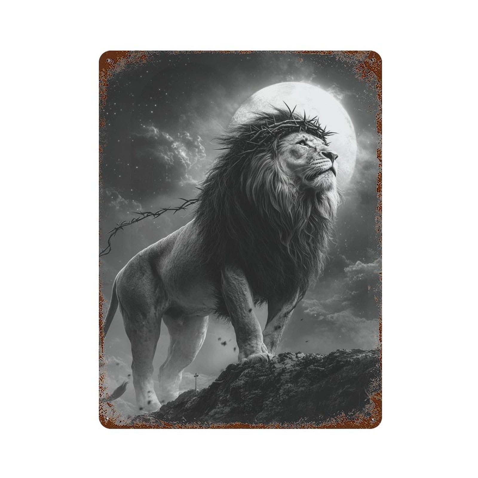 Garage Style Regal Lion Moonlit Majesty -2 Rusty Metal Tin Sign 15.7"x11.8", Novelty Wall Decor for Bar And Workshop