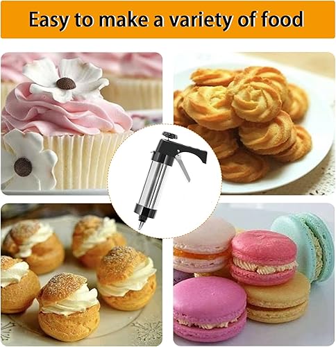 Miniatura 4 de Kit de pistola de prensa de galletas  Máquina de galletas Spritz de acero inoxidable con 8 discos y 8 puntas de tubería, pistola de glaseado fácil