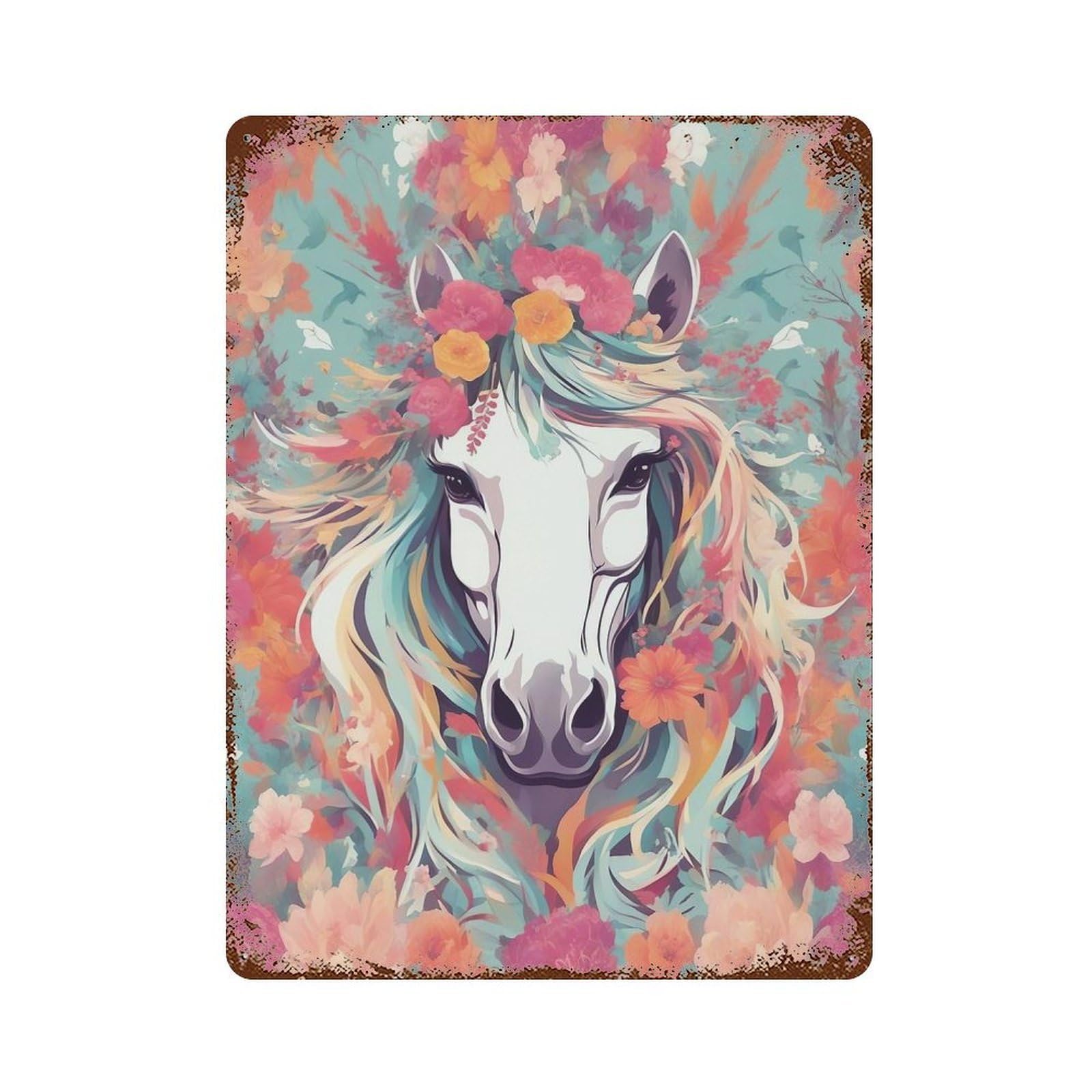 Horse0011 Rust Effect Tin Sign 15.7"x11.8", Industrial Home Decor for Bistro, Counter And Cafe Decor
