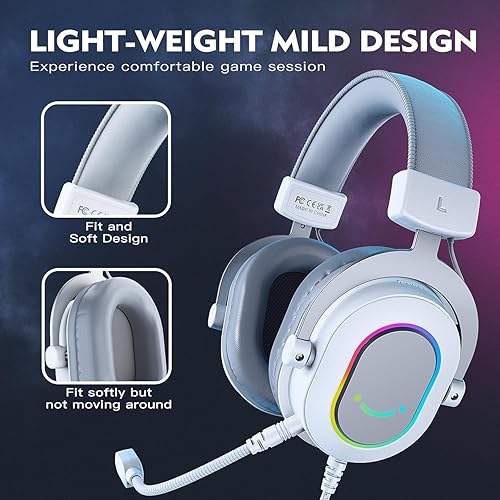 Miniatura 8 de FIFINE Auriculares USB para juegos, auriculares de PC con cable con micrófono para computadoraportátil, auriculares RGB sobre la oreja con sonido