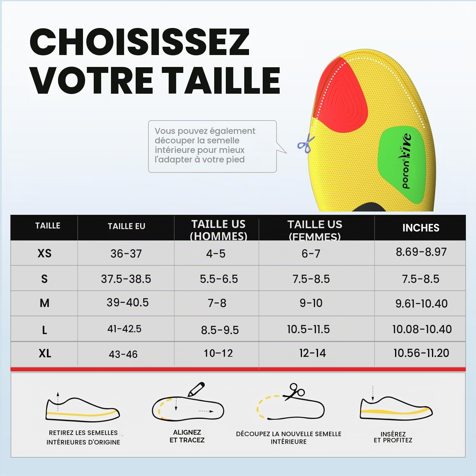Welnove Semelles Orthopédiques Sport - Triple Absorption des Chocs pour Soulager la Douleur au Pied, Réduire la Fatigue, Améliorer les Performances, taille M 39-40.5