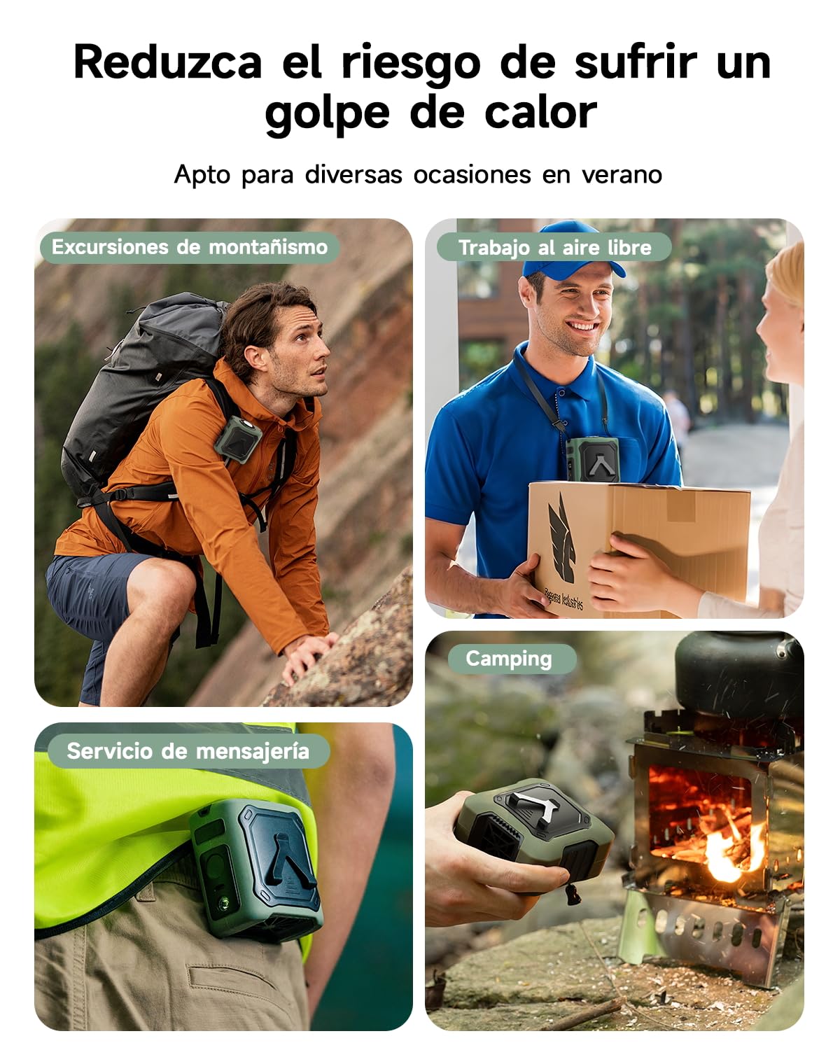 2026 Ventilador de cinturón portátil,refrigeración personal,29H batería 8000mAh y,5 velocidades y 13000 RPM,luz LED con función SOS,para obra,camping,exteriores y trabajo en verano Verde militar