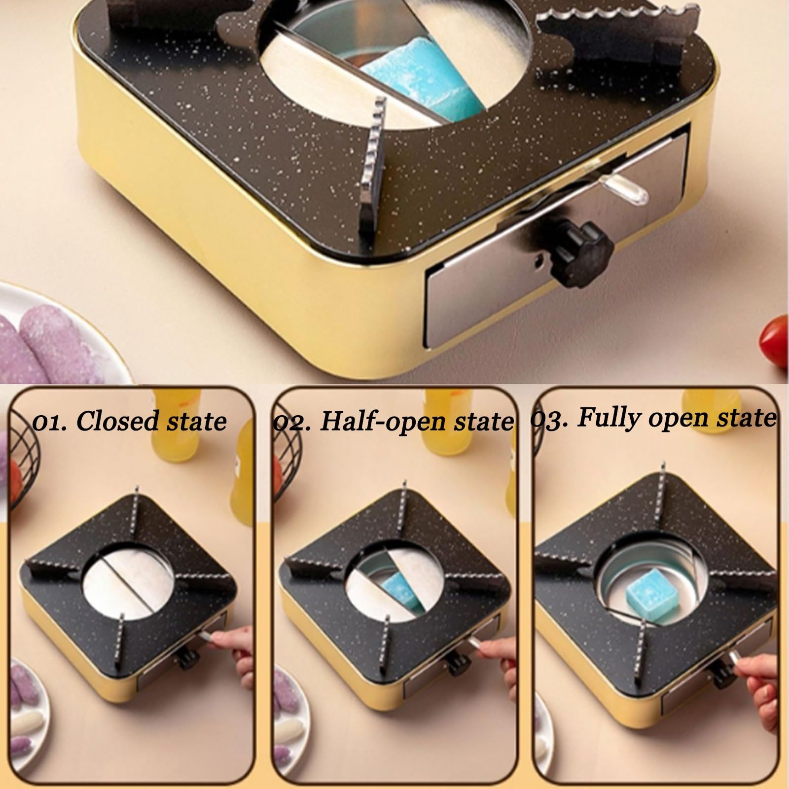 Vnook Edelstahl-Alkoholkocher, Kleiner Hot Pot Kochgeschirr, Spirituskocher Set, Spirituskocher mit Topf, Dry Pot Alkoholkocher, Restaurant Hitzeschutz Spezialtopf, für Haushalt Outdoor(Gold,20cm)