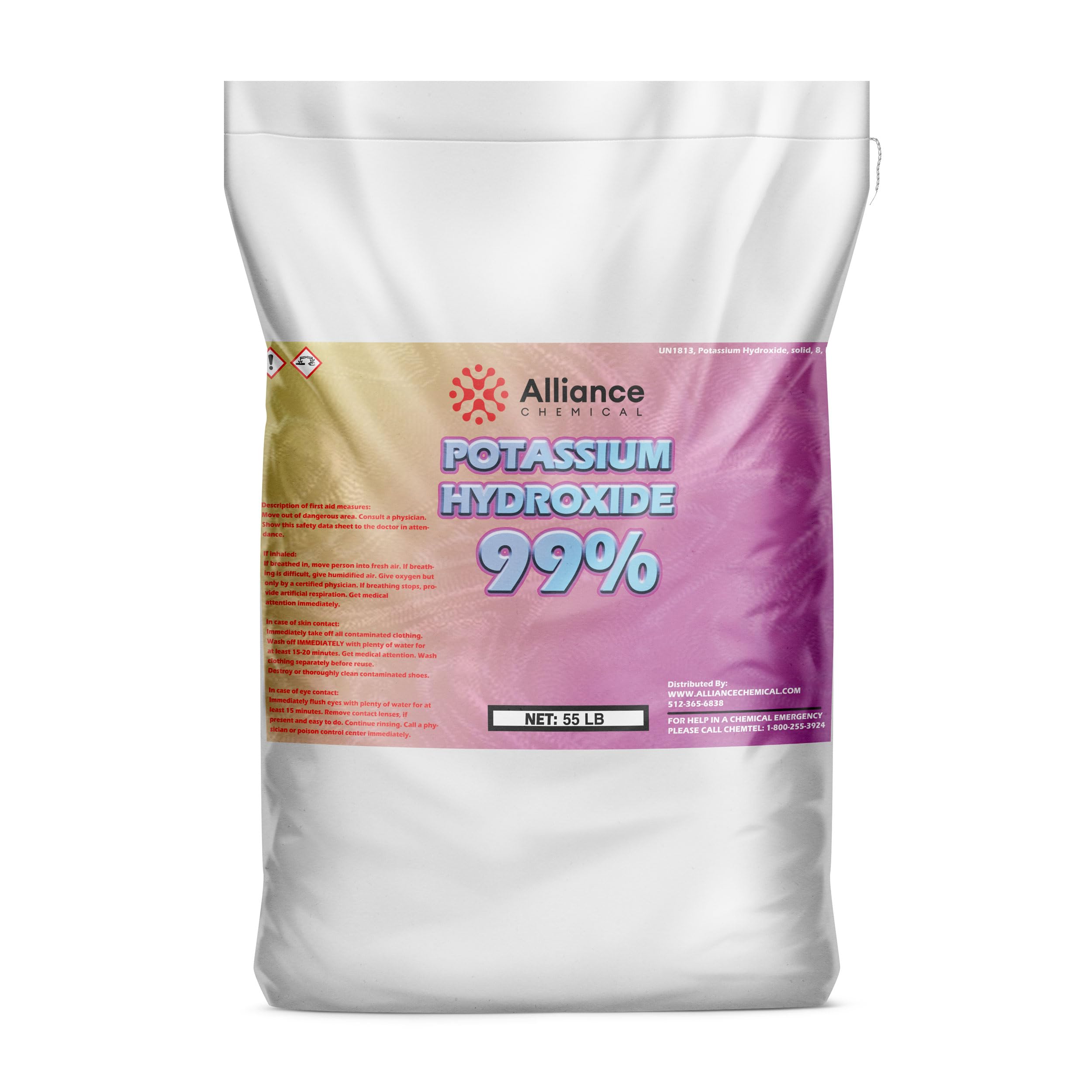 Potassium Hydroxide Flakes KOH - 55 lbs Bag - Industrial-Size for Large-Scale Manufacturing, Petroleum Refining