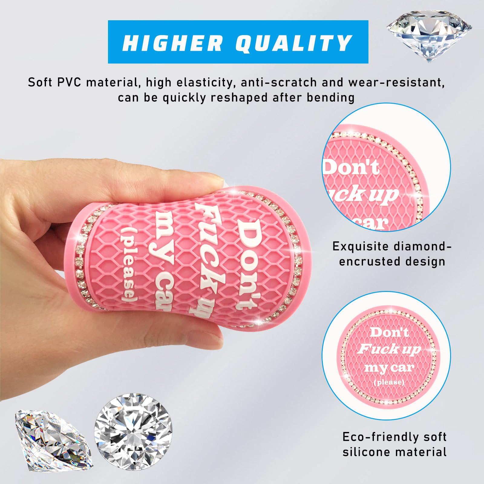 4 PCS Bling Car Cup Coaster 2 75 Inch Anti-Slip Cup Holder Insert Coasters Universal Crystal Rhinestone Auto — view 3