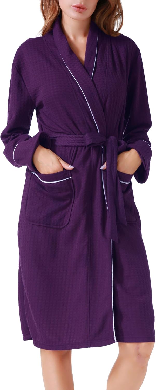 Costyleen Women Men Hotel Spa Waffle Weave Kimono V Neck Sleepwear Bathrobe