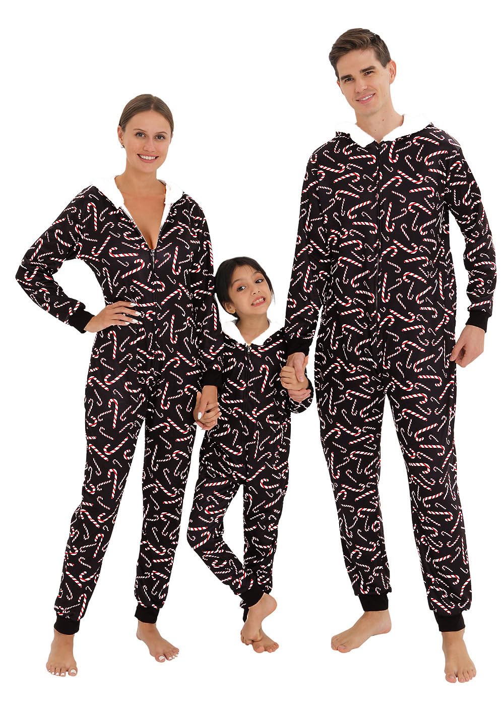 YEAXLUD Matching Family Pajamas Christmas Onesie Jumpsuit Zipper Soft PJ's Cute One Piece Printed Xmas Sleepwear