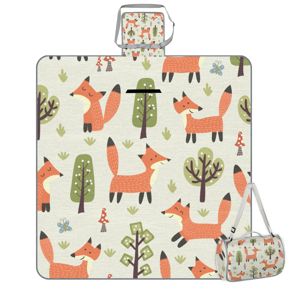 Shimoshe Picnic Blankets 57”x 59”, Forest Fox Waterproof Sandproof Picnic Mat Lightweight Foldable Beach Blanket for Camping Park Grass Beach Outdoor Blanket