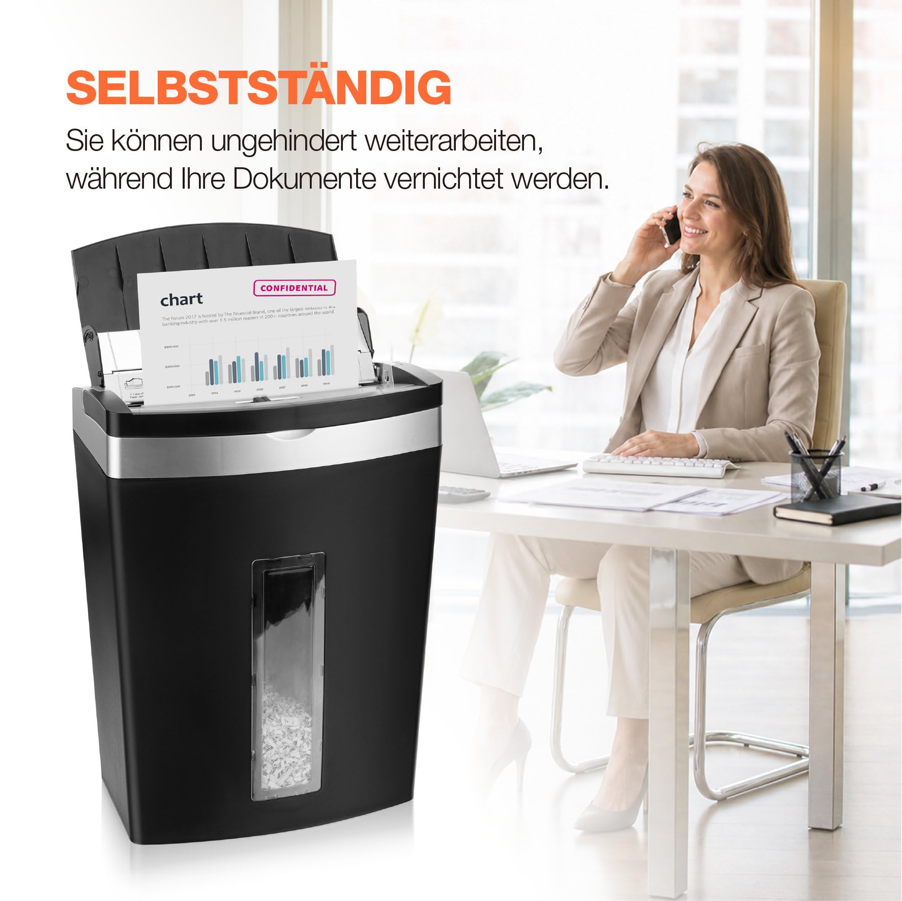 Peach Distruggidocumenti a microtaglio P5-90 fogli, 20 litri/250 DIN A4, dimensioni particelle 3 x 10 mm (P-5), alimentazione automatica, funzionamento continuo 10 min/oltre 400 fogli, PS600-10A