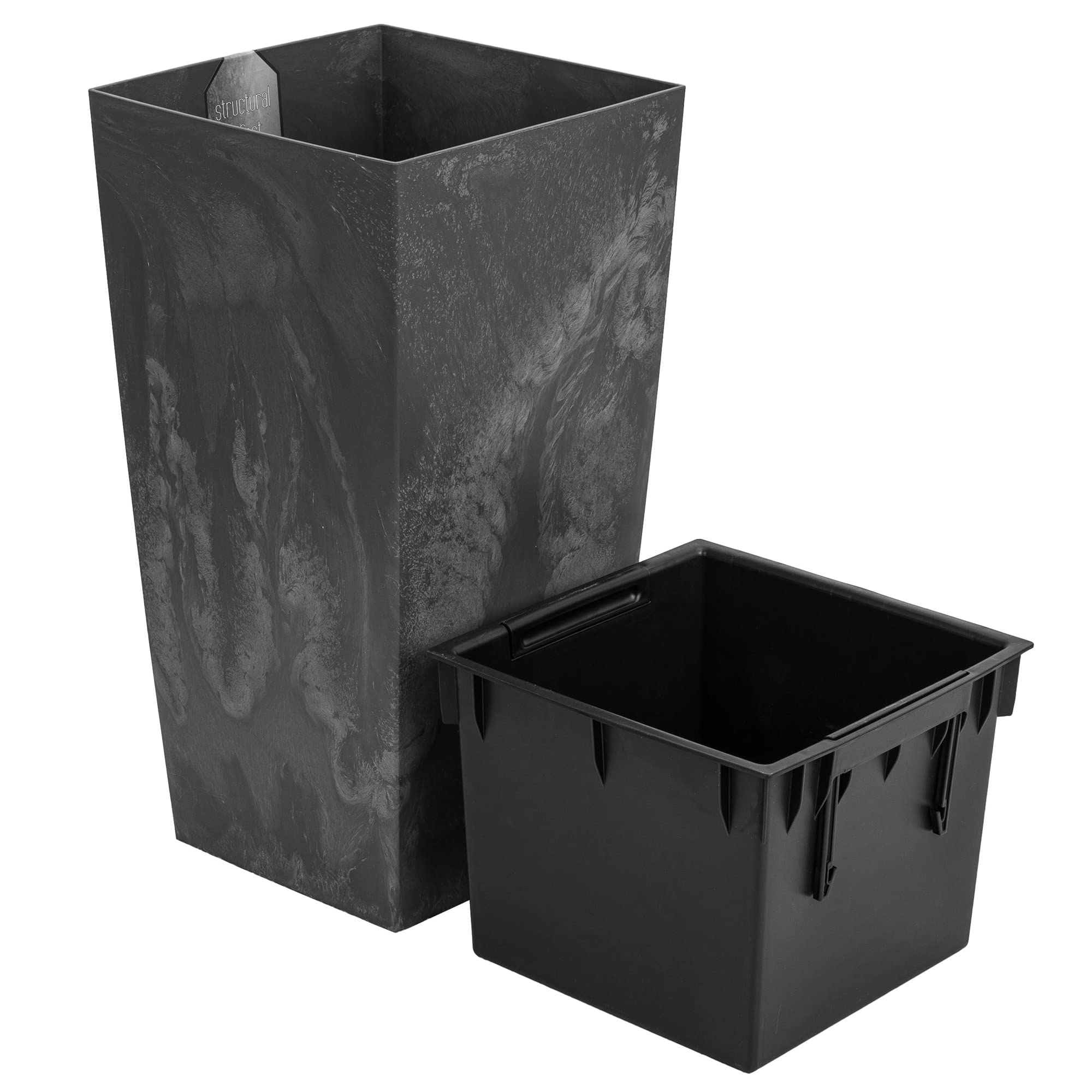 Blumenkübel 35 L mit Einsatz 22 L Beton-Optik H 550 mm Blumentopf aus Kunststoff Pflanzkübel Übertopf Quadrat Beton Struktur Grau Marengo Farbe für Innen/Außenbereiche Garten Patio Wohnzimmer Terrasse