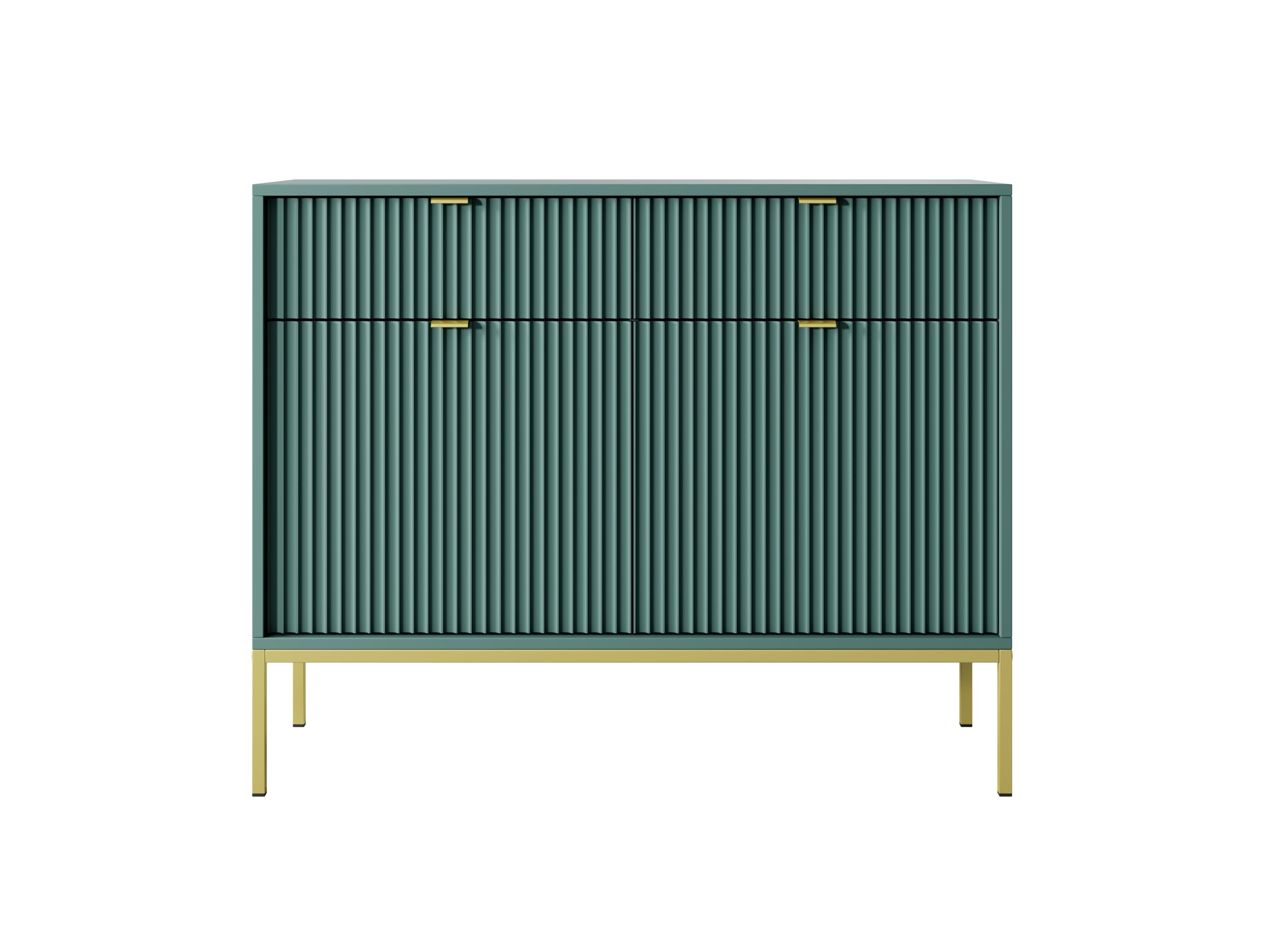 3xE Living Cómoda Baja de Estilo Moderno, Longitud 104 cm (Verde + Patas Doradas), Lameliimksz-104
