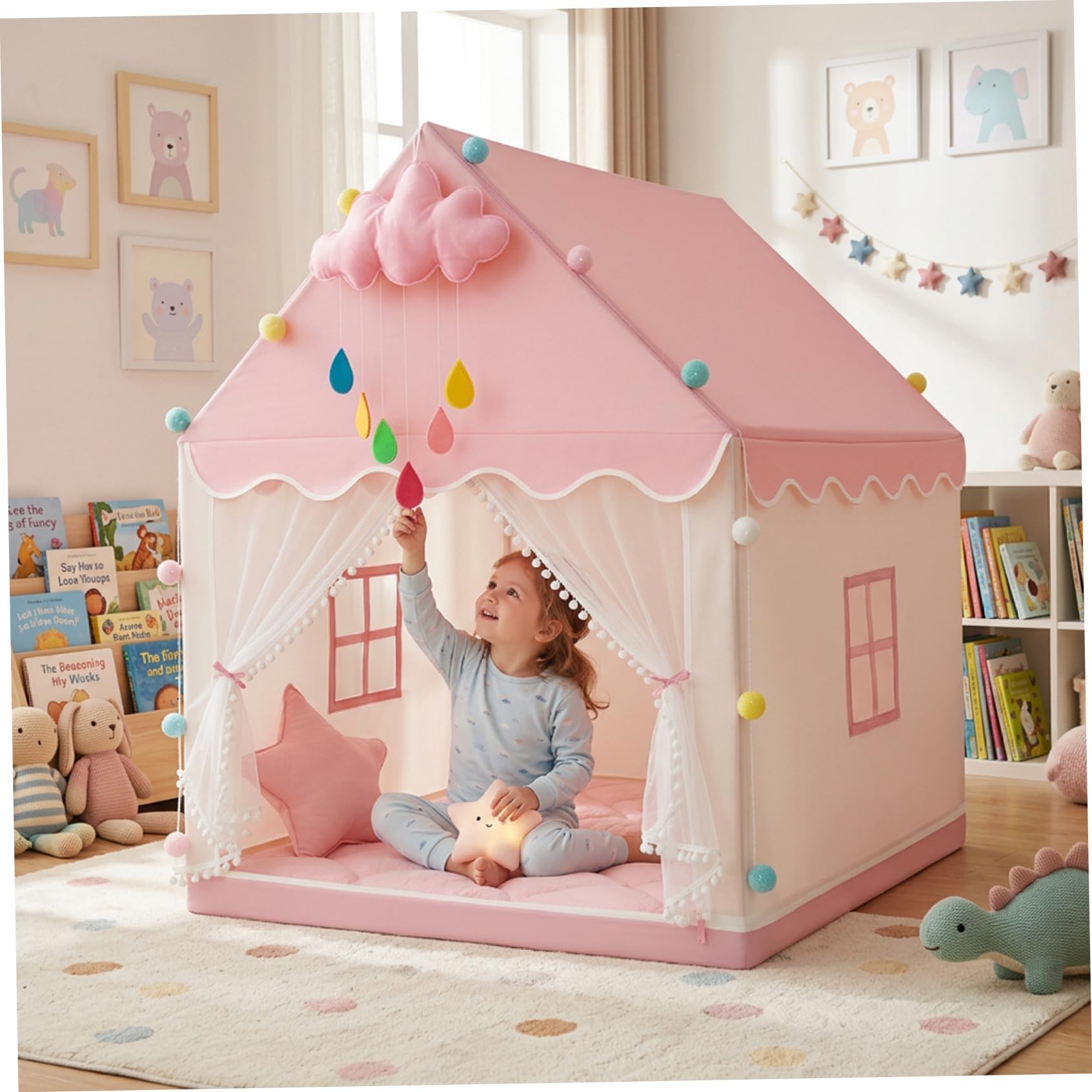 Tenda da Gioco per Bambini, 4, Lavabile, Porta Cappello da Cowboy da 55 Pollici, Ganci per Cappello per WA